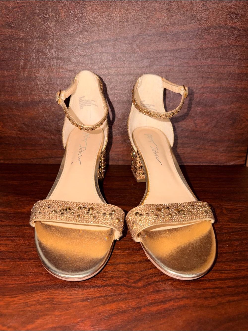 Betsey Johnson Gold Glitter Block Heel Sandals